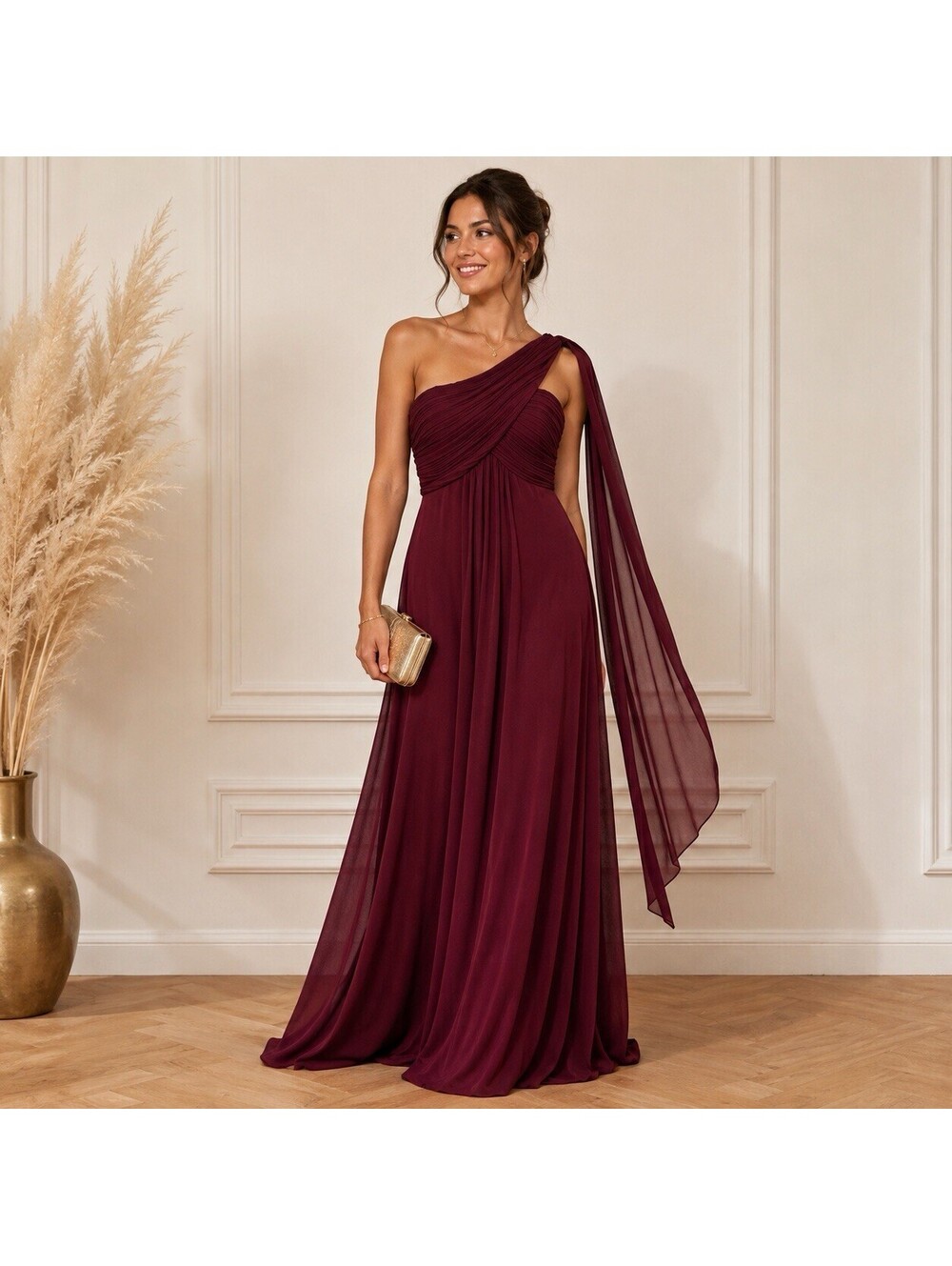 Love Pretty Burgundy One Shoulder Maxi Dress M Ruched Formal Gown Grecian Prom 6